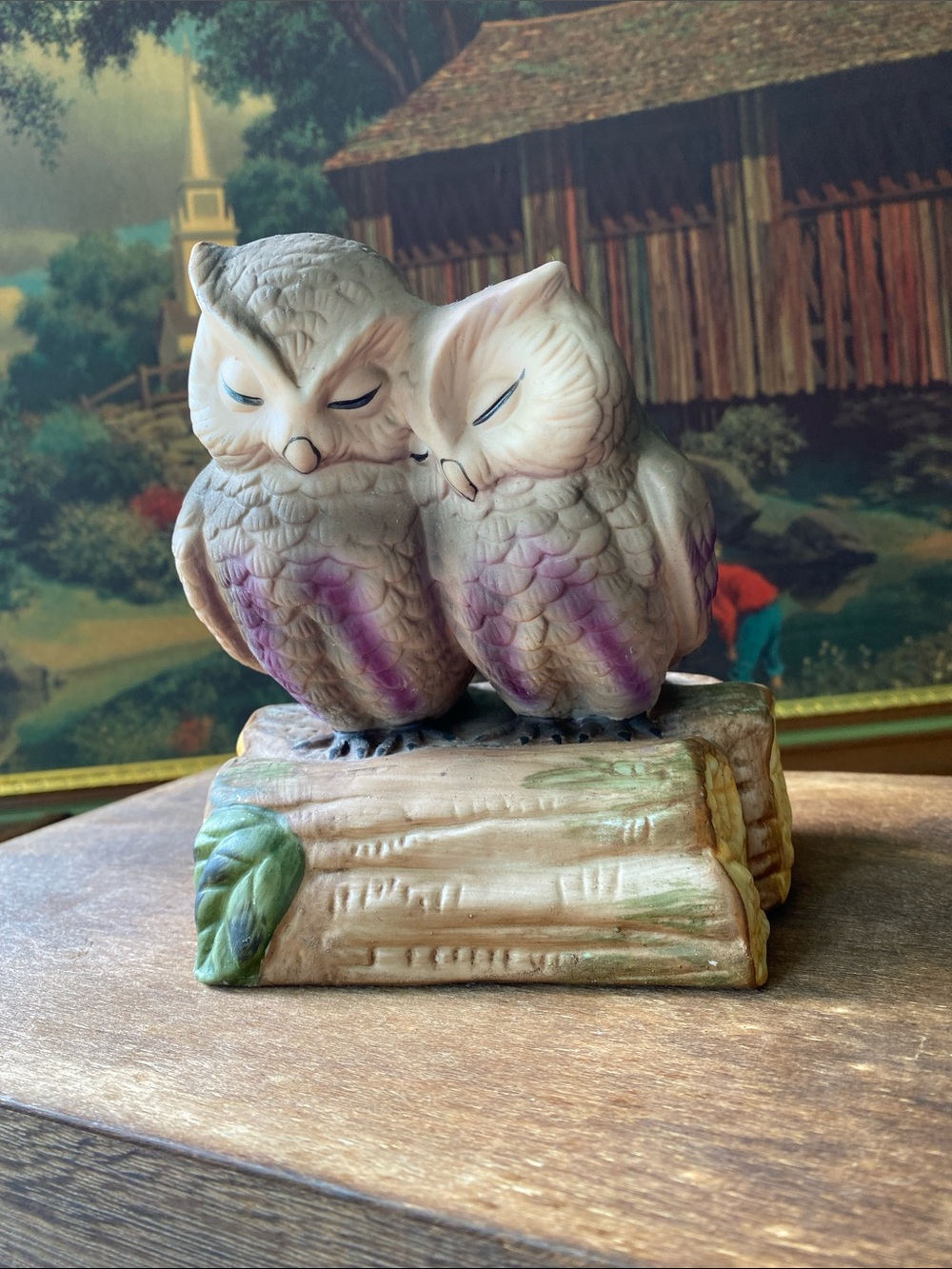 Vintage Gorham Porcelain Owl Couple Music Box